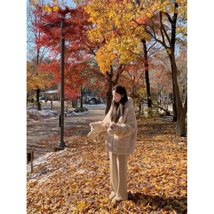 萌萌Ja 松弛比例 两色高腰全羊毛针织休闲裤松紧百搭显瘦长裤女冬