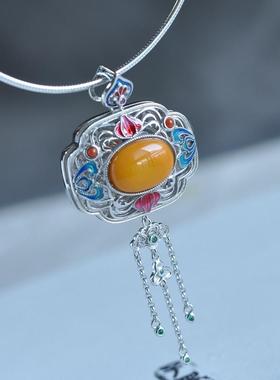 小众设计925银蜜蜡流苏项链