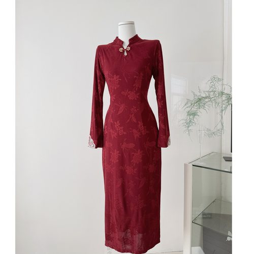 新中式国风EIA一尧【马上来财】复古旗袍女冬红色连衣裙新年战袍