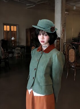 森系青绿色折边玫瑰花礼帽法式