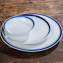 盘子平盘家用单个景德镇陶瓷餐具蓝边菜盘碟农家乐餐具可定制logo