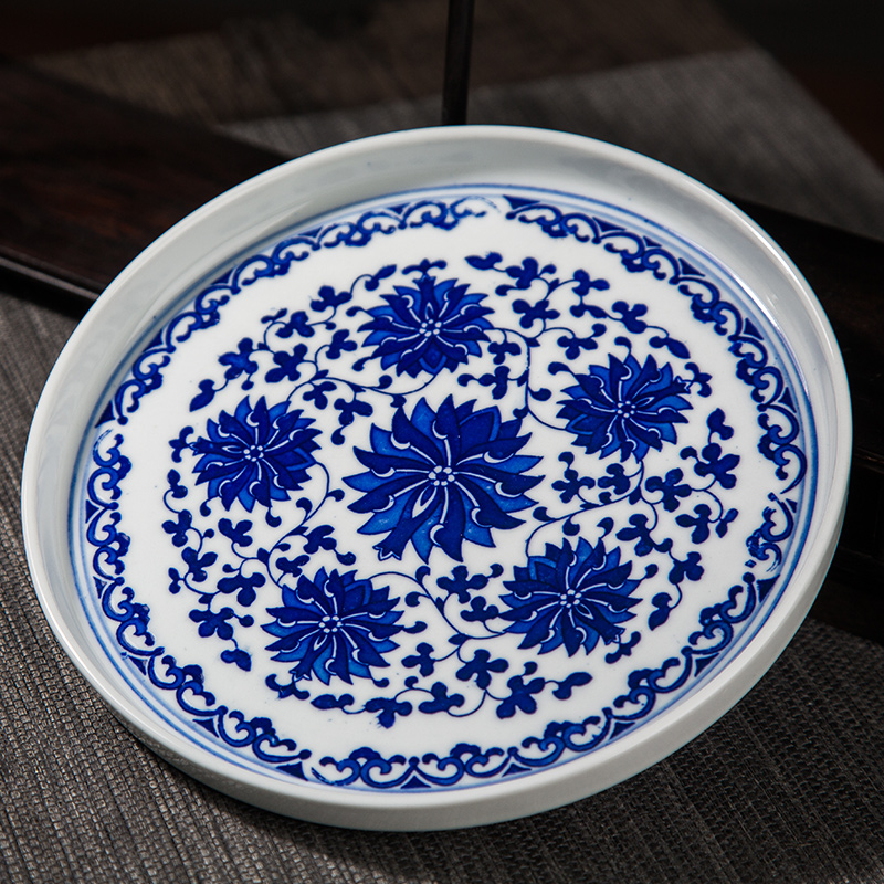 景德镇青花瓷圆形陶瓷茶盘