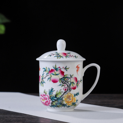 带盖白瓷景德镇家用大容量茶杯