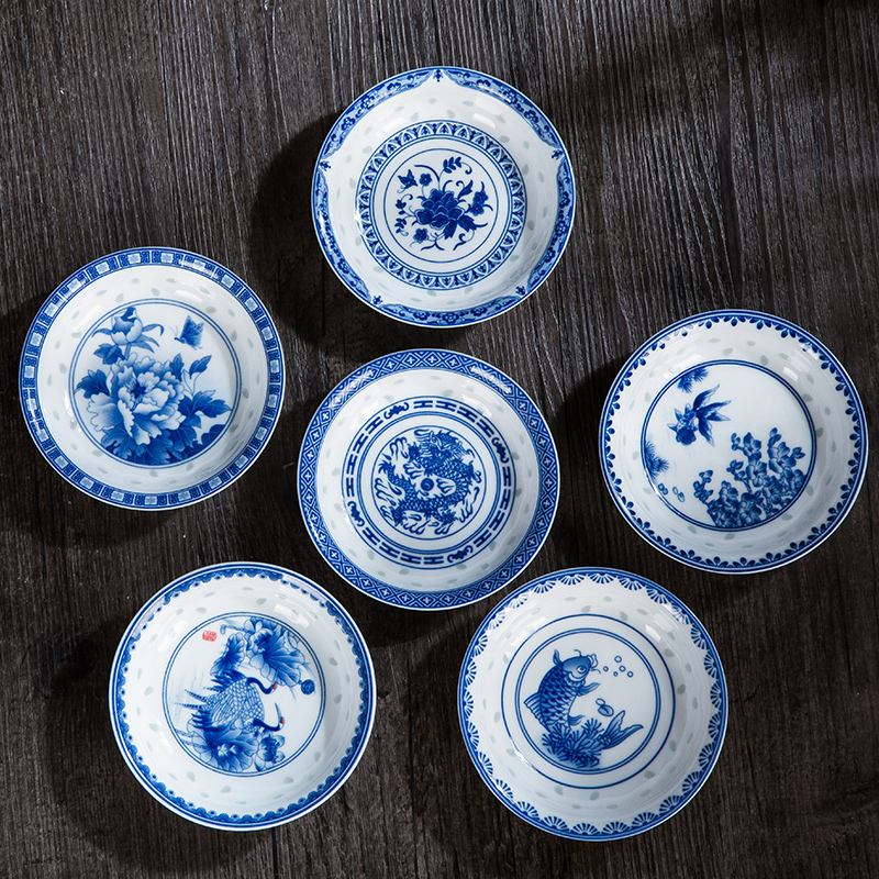 工艺品质景德镇青花玲珑小味碟醋碟酱油碟4英寸中国风老式凉菜碟