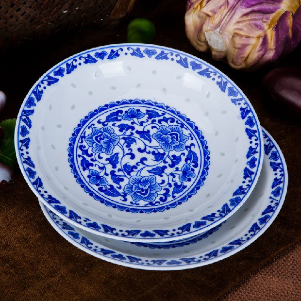 盘子菜盘窝盘汤盘果盘复古青花玲珑盘景德镇餐具复古怀旧78英寸