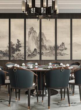 大气山水装饰画新中式餐厅饭店包间挂画客厅背景墙画竖幅水墨壁画
