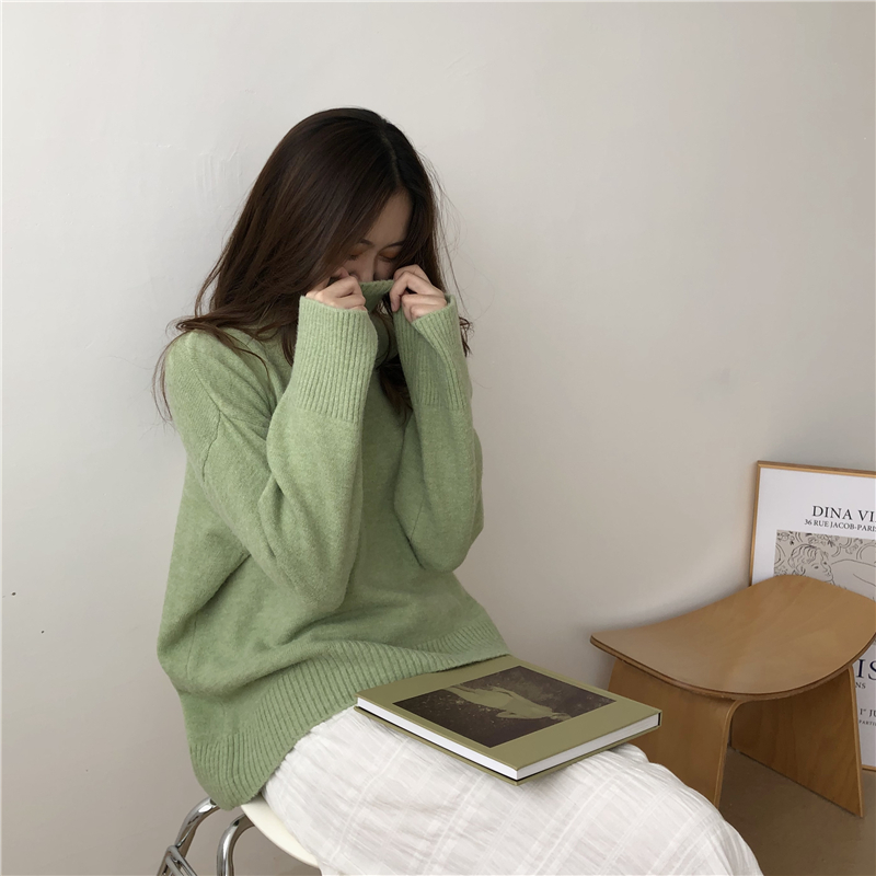 Real shot real price Korean high neck sweater women's Pullover thickened loose bottomed shirt lazy style knitted top