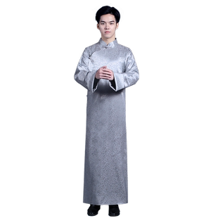 中国风立领长衫男款伴郎礼服明制民国斜襟长衫相声大褂马甲马褂