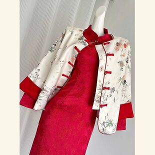 2026年新中式国风盘扣复古提花外套秋冬款女装旗袍连衣裙套装日常