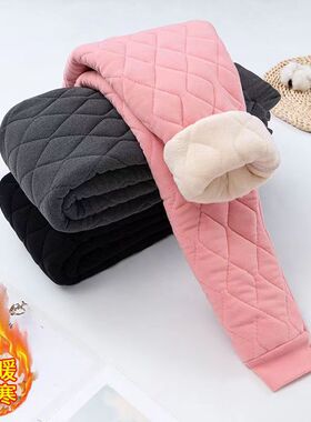 女童男童加绒加厚裤子冬款新款中小童冬季一体绒厚款三层加绒棉裤