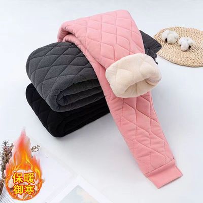 女童男童加绒加厚裤子冬款新款中小童冬季一体绒厚款三层加绒棉裤