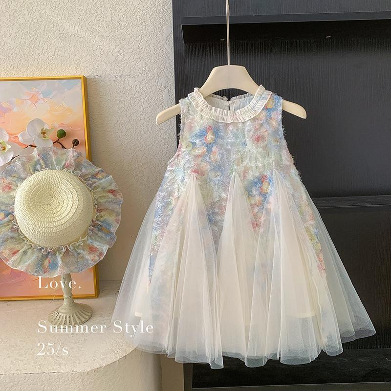 女童夏装连衣裙2025新款亮片无袖网纱裙儿童洋气公主夏季背心裙子