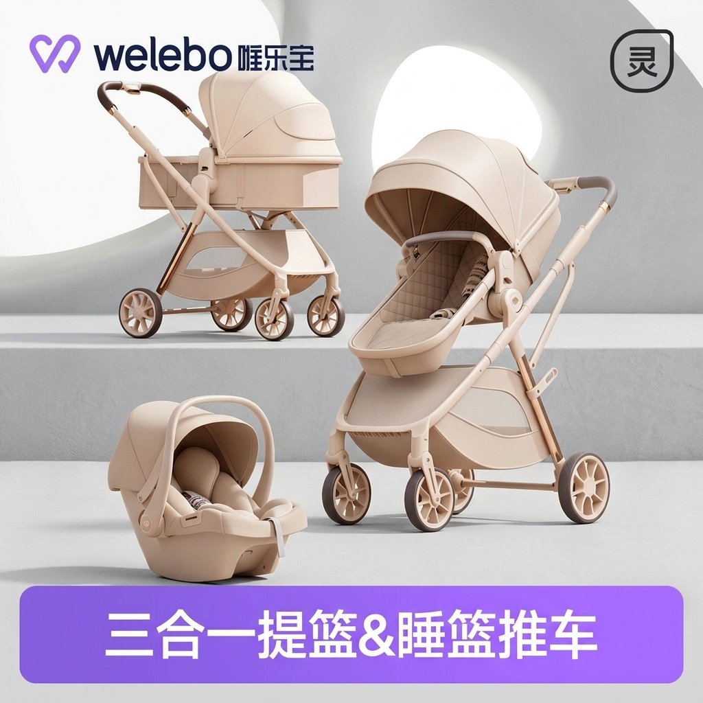 婴儿推车可坐躺儿童轻便折叠高景观提篮宝宝0到3岁新生三合一睡篮