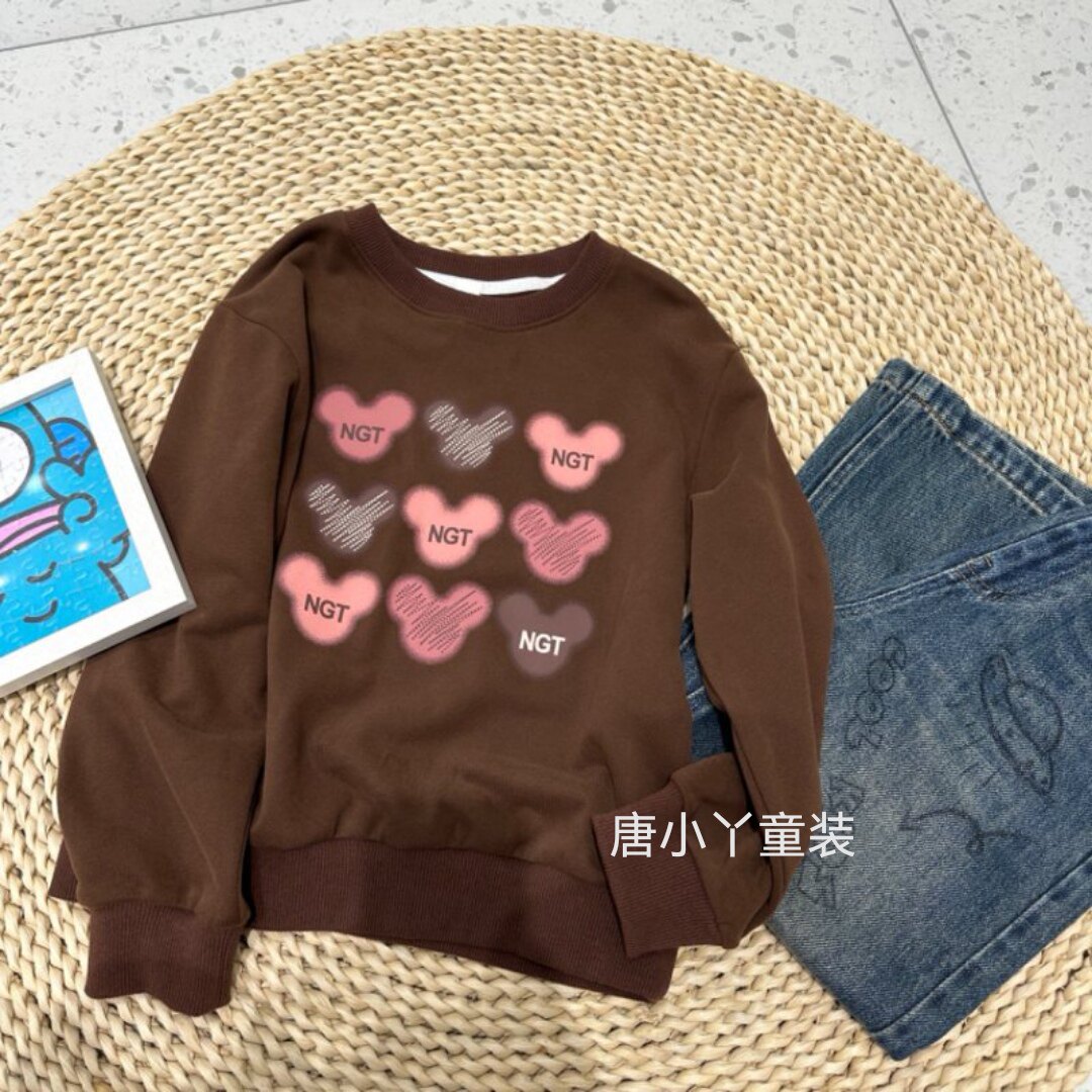 南瓜田九宫格米奇卫衣美拉德咖春秋款毛圈棉韩系显白女童长袖柔软