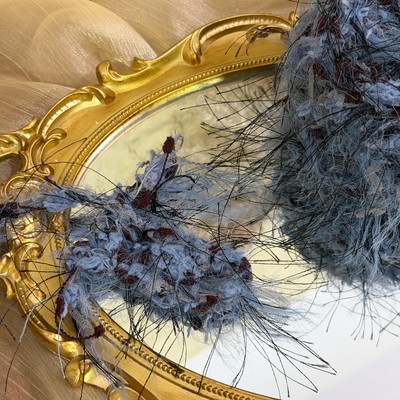 手混线【夏野尤加】新款灰蓝色高级感毛线钩织网纱蝴蝶做帽子围巾