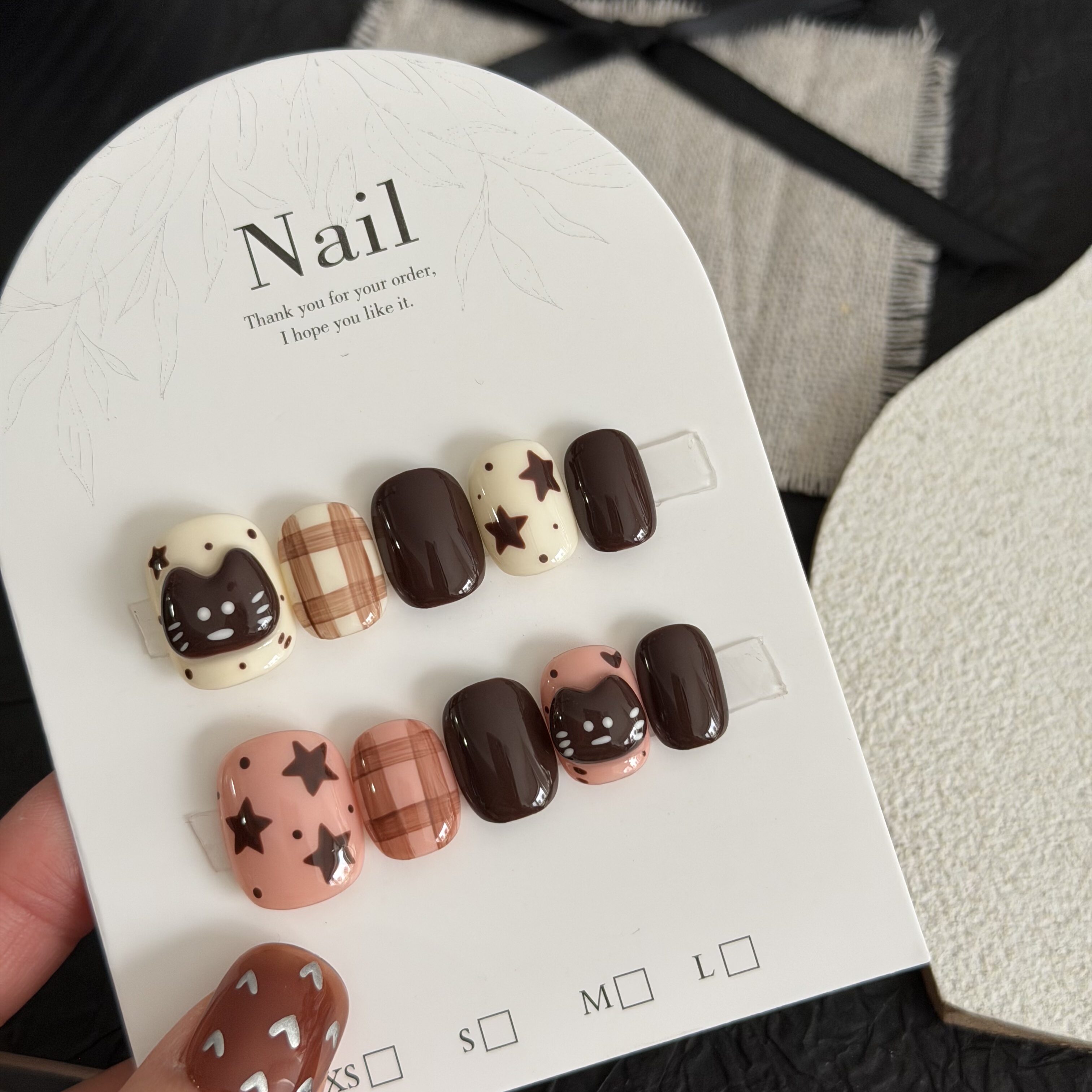 【咖啡猫】手工美甲可爱立体手绘美甲手工穿戴甲日常短甲可拆卸