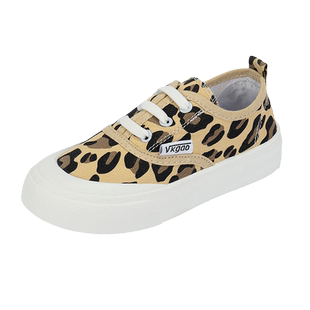 男童豹纹帆布鞋2025秋季新款儿童板鞋春款一脚蹬女童中大童布鞋子