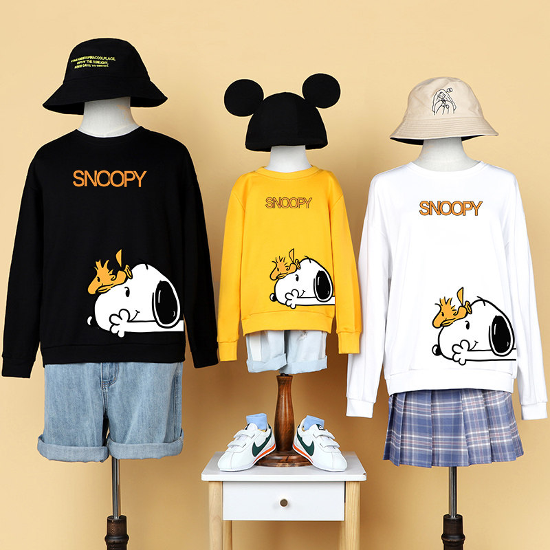 亲子装2020年新款潮一家三口四口高端母子装snoopy史努比卫衣女秋