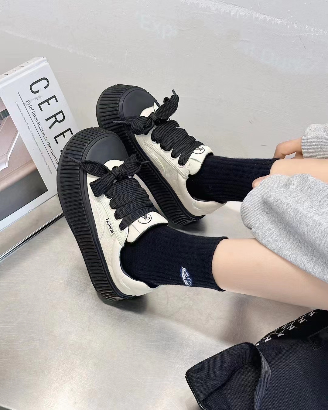 春款女真皮板鞋厚底4cm软底贝壳头时尚系带休闲鞋韩版饼干鞋Y09