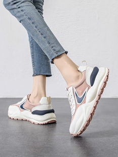 2023春秋款真皮华夫阿甘鞋女运动休闲鞋厚底5CM秀气老爹鞋女