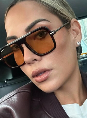 凹造型方形浅茶色复古男女墨镜