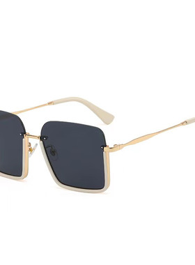 韩版潮白色半框防紫外线太阳眼镜女高级感防晒方形圆脸显脸小墨镜