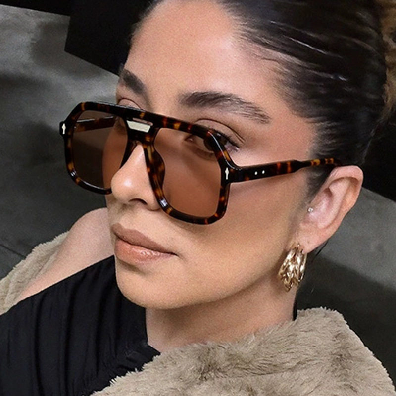 时尚大框箭头米钉男女潮凹造型圆脸太阳镜欧美复古双梁飞行员墨镜