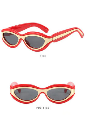 新款欧美个性时尚拼色Y2K椭圆太阳镜潮流嘻哈凹造型小框男女墨镜