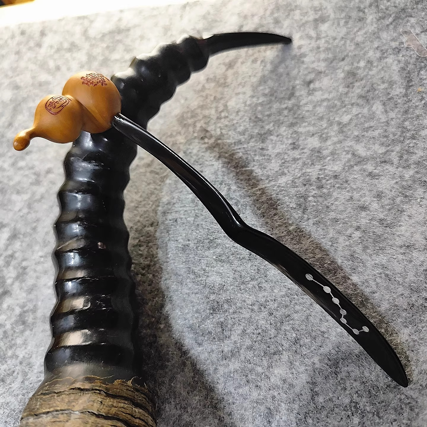 道系发簪定制子午簪牛角枣木金光咒雨渐耳七星簪子手工制作道士姑