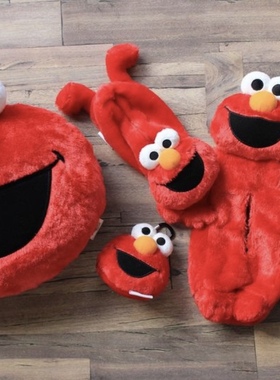 现货 日本购回 芝麻街 桔红色 艾摩ELMO毛绒可折叠购物袋 笔袋