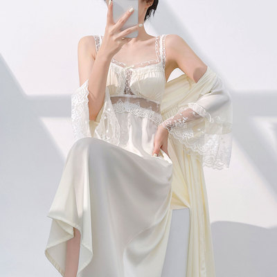 法式纯欲风吊带睡裙两件套
