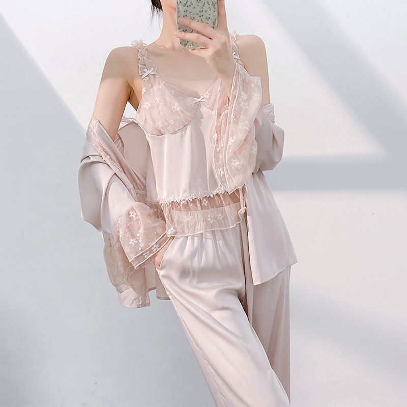 法式性感吊带睡衣女三件套