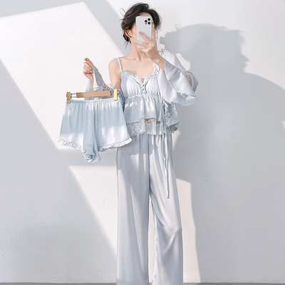 冰雪丝睡衣女春夏四件套