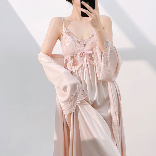 法式性感吊带睡裙女两件套