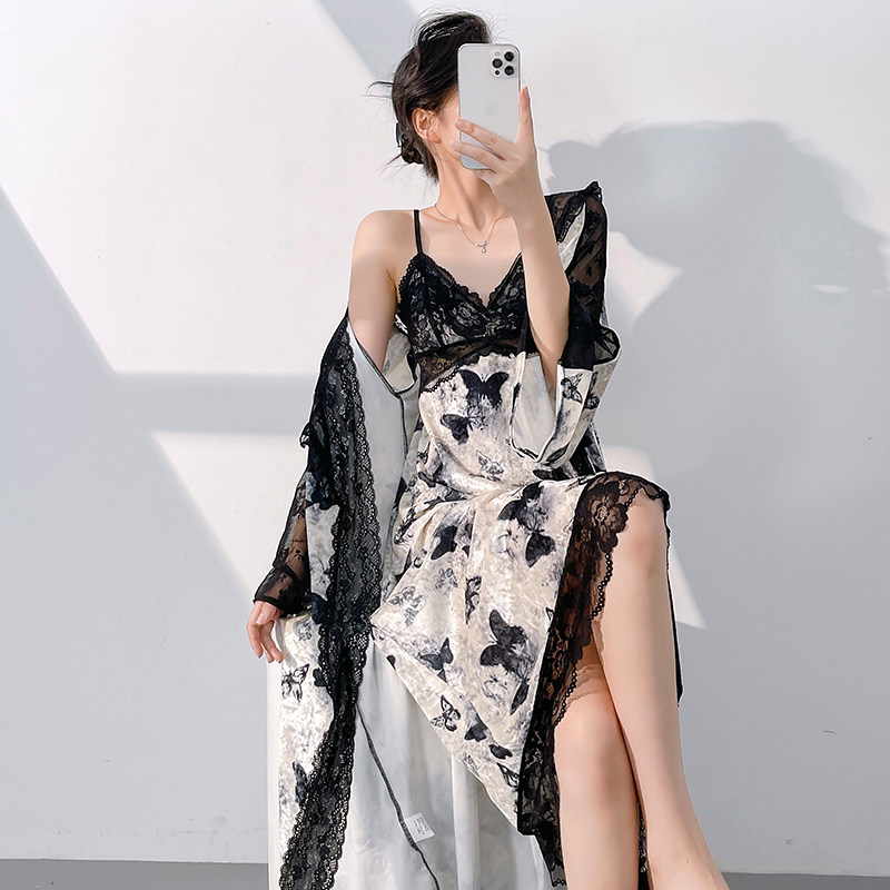 性感睡衣女2025春秋新款女士金丝绒两件套长袖轻奢吊带睡裙带胸垫,女士内衣/男士内衣/家居服,睡衣/家居服套装,淘宝优惠券,粉丝福利购,淘宝优惠卷