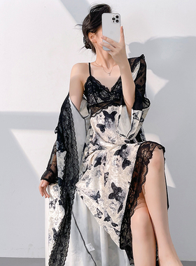 性感睡衣女2025春秋新款女士金丝绒两件套长袖轻奢吊带睡裙带胸垫