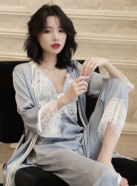 Geniequeen冰丝睡衣女三件套