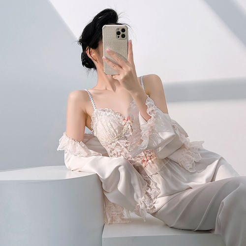 设计师款冰丝睡衣女四件套