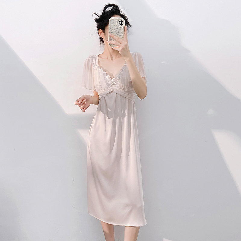 性感法式睡裙女带胸垫