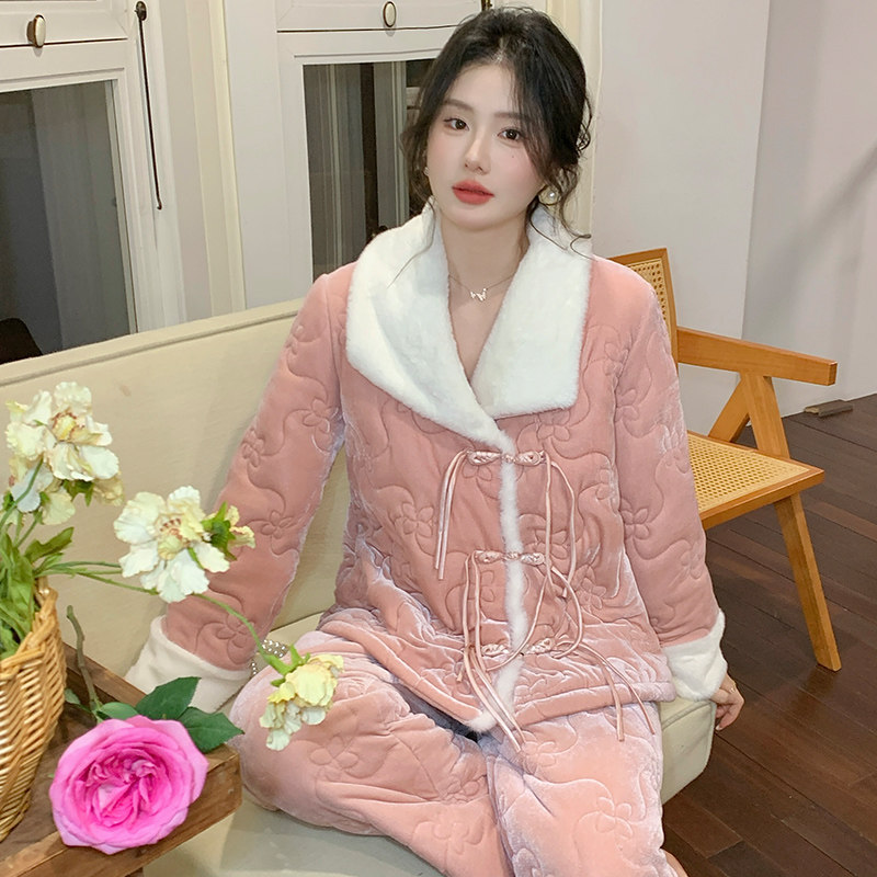 特厚三层夹棉睡衣法式女长袖长裤开衫公主风夹棉保暖套装家居服,女士内衣/男士内衣/家居服,睡衣/家居服套装,淘宝优惠券,粉丝福利购,淘宝优惠卷