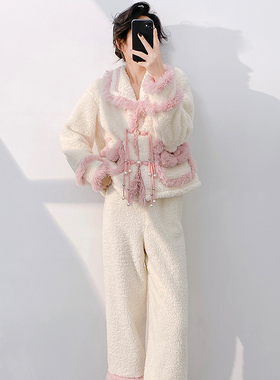 小香风睡衣女冬季新款可爱加厚可外穿家居服套加绒2024睡衣两件套