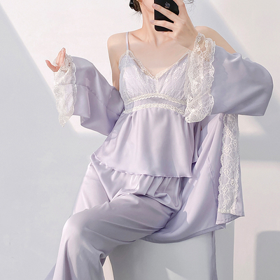 Geniequeen冰丝吊带睡衣女三件套