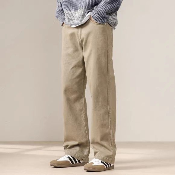 纯棉直筒休闲裤男四季新款复古洗水牛仔裤简约宽松加绒大码阔腿裤,男装,休闲裤,淘宝优惠券,粉丝福利购,淘宝优惠卷