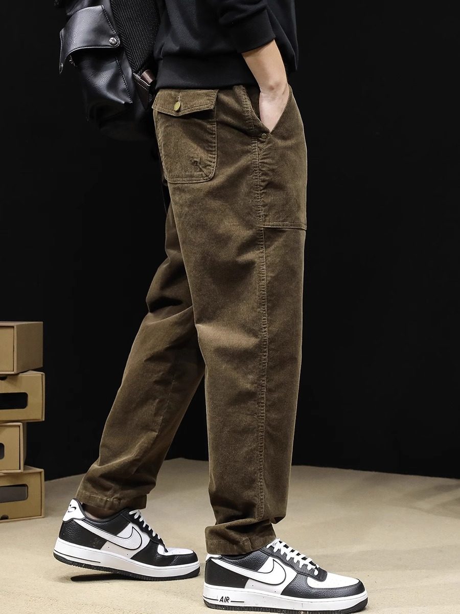 灯芯绒休闲裤男冬季加绒2025新款直筒秋冬款男士裤子宽松大码男裤