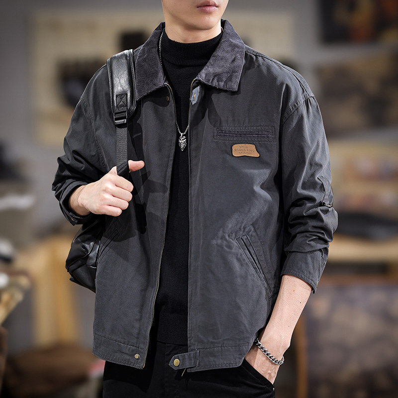 2026春秋新款纯棉高端男士外套美式复古痞帅高级感底特律工装夹克