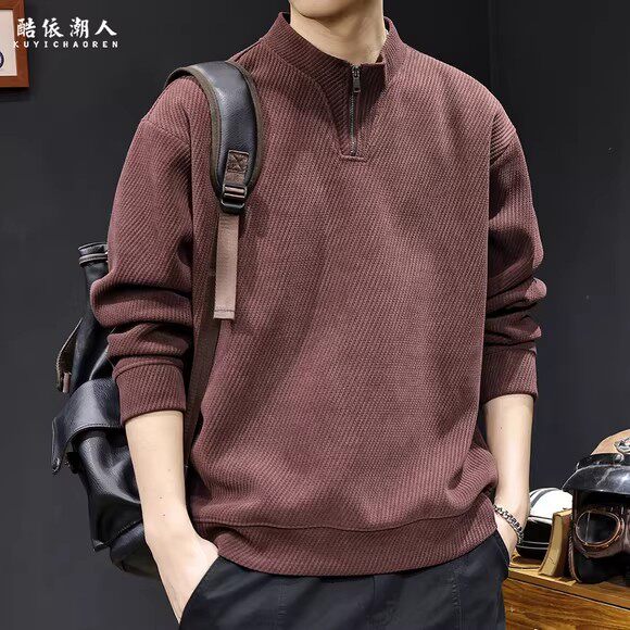 高端纹理感半高领拉链卫衣男秋冬款加绒衣服2025新款重磅潮牌大码