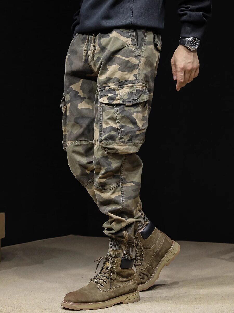 秋美式彩工装束脚裤男大码