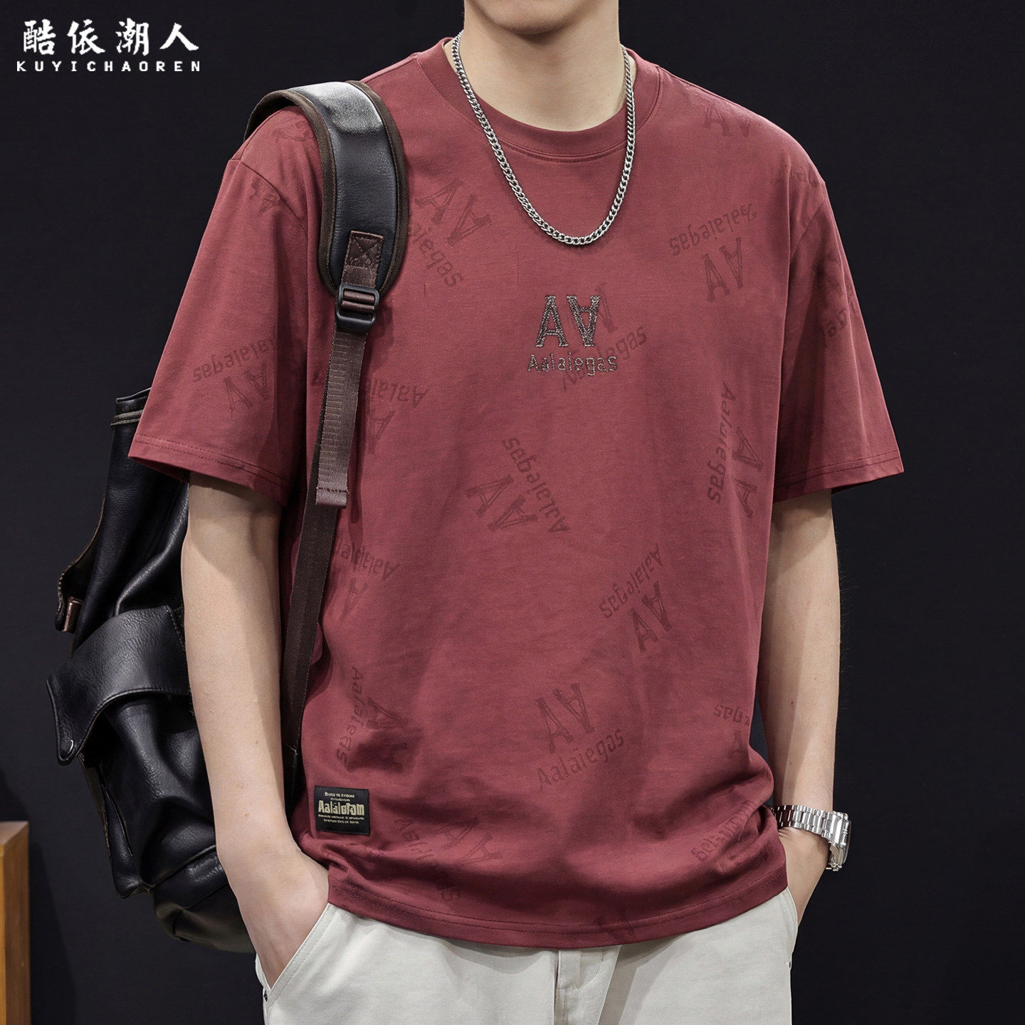 重磅纯棉短袖T恤男士字母印花宽松大码潮牌美式体恤夏季2026新款