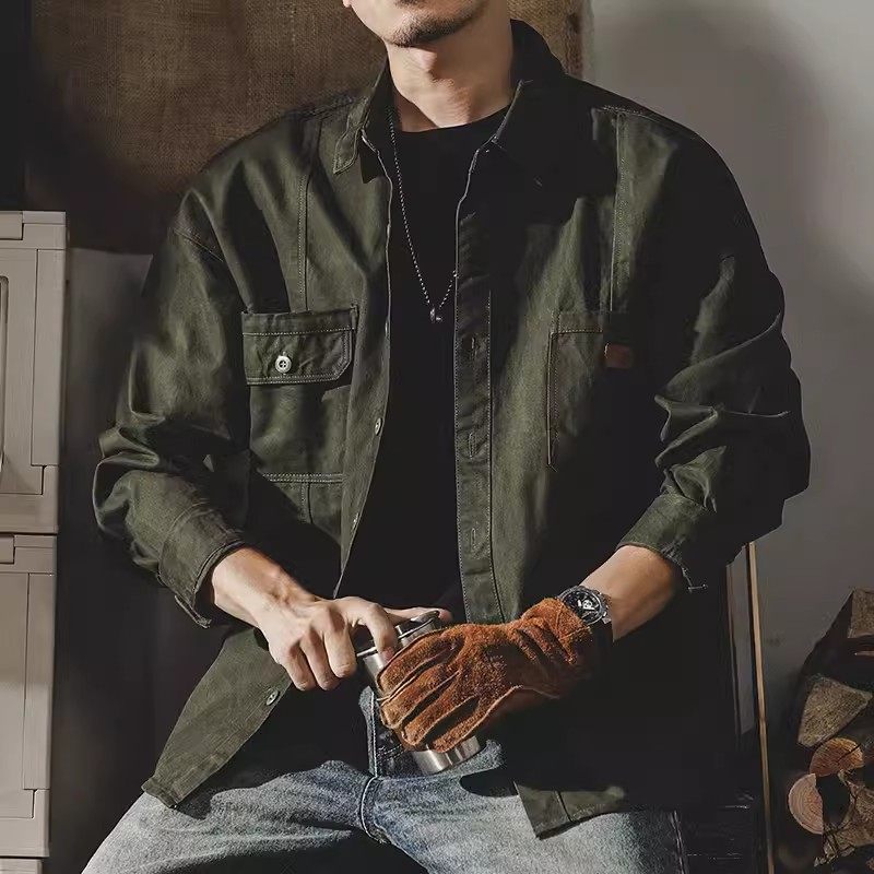 美式复古重磅工装衬衫男春季2026新款宽松硬汉猎装夹克外套男春秋