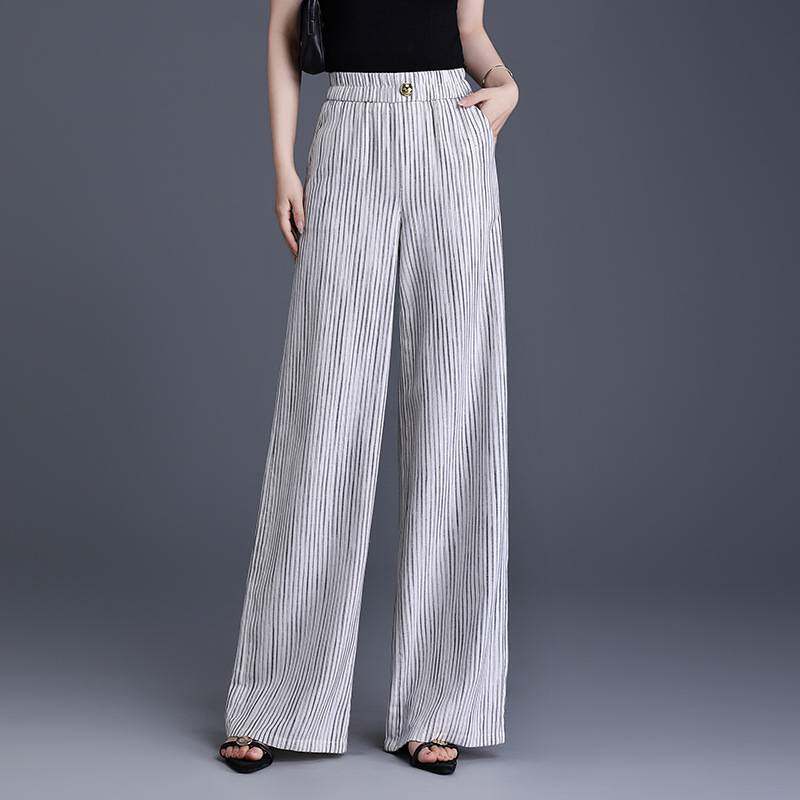 官方品牌棉麻阔腿裤女夏季薄款2026新款高腰休闲直筒裤宽松慵懒风